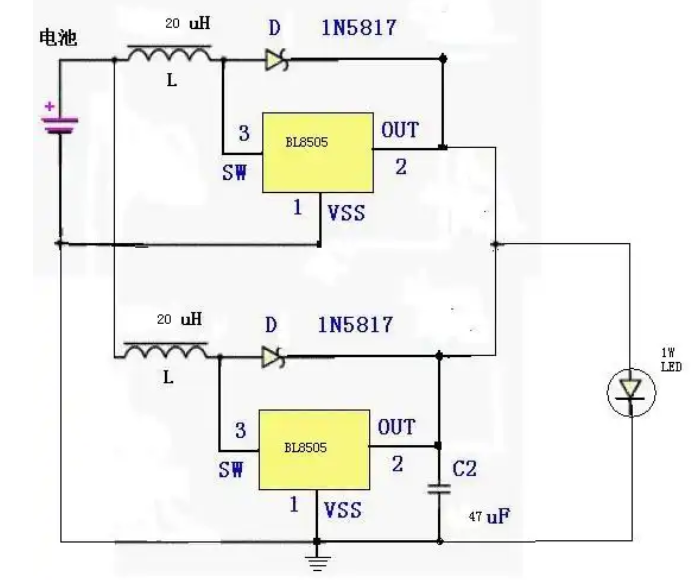 led手电筒1.5v升压电路图